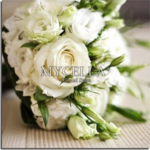 Flowers 5D DIY Diamond Painting Cross Stitch White Rose Needlework Diamond Mosaic Full Round Diamond Embroidery Home Decoration