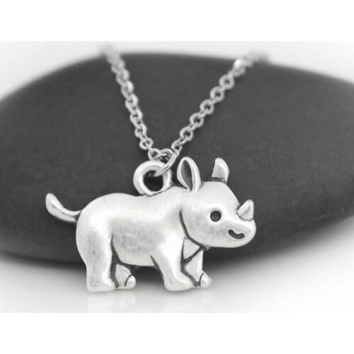 10 Pieces Vintage Cute Rhino Pendant Necklaces For Women Girls Stainless Steel Chain Retro Simple Animal Necklace Party Jewelry