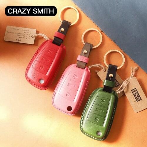 Crazy Smith Handmade Car Key Case Cover for AUDI Q3/A6L/Q7 100% Genuine Leather High Grade Craftsmanship Quality A+ Gifts Red