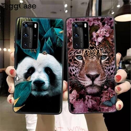 Cute Animal Tiger Wolf lion black silicone Phone Case For Huawei P40 P30 P20 P10 Lite Pro E P40Lite P30Lite Flower back Cover