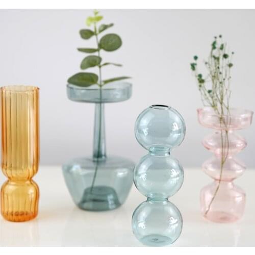 Glass Flower Bottle Color Transparent Simple Desktop Ornaments Living Room Hydroponic Arrangement Decoration Crafts LBShipping