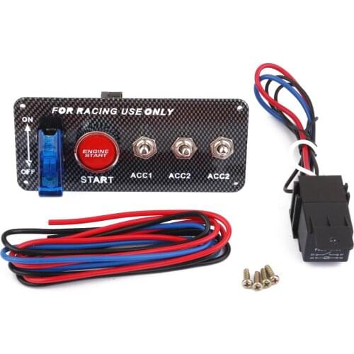 DC12V Racing Car Blue LED Toggle Ignition Switch Panel Start Push Button Kit