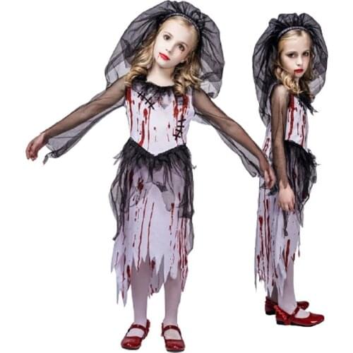 Kids Halloween Scary Cosplay Costumes Girls Carnival Party Gothic Fancy Bloody Bride Performance Disguise Horror Zombie 2021