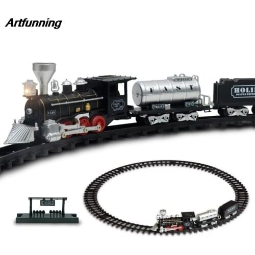 Artfunning Childrens track train electric retro simulation train model childrens toys free Shipping
