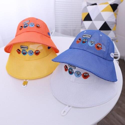 Doitbest ALL Mesh Kids Bucket Hats Summer Panama breathable Sun Cap Happy planet Boys Girls Outdoor Beach Fisherman Hat