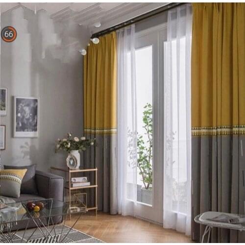 Nordic style Insulated Blackout Curtains for Living Room Bedroom Window Curtain Blinds Stitched with white Voile