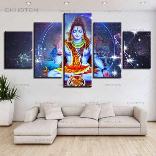 Painting HD Print Decor For Living Room Wall Art 5 Pieces Hindu God Lord Shiva And Constellation Scenery Modular Canvas Picture