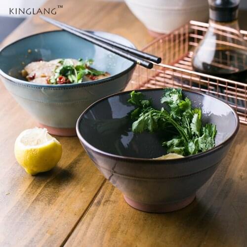 KINGLANG 1pc Japanese vintage irregular ceramic noodle soup ramen dessert salad bowl Household Japanese Bowl