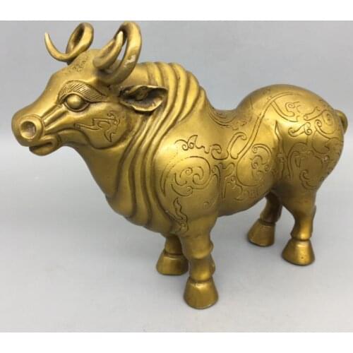 China brass archaize flowers Pattern cow crafts statue