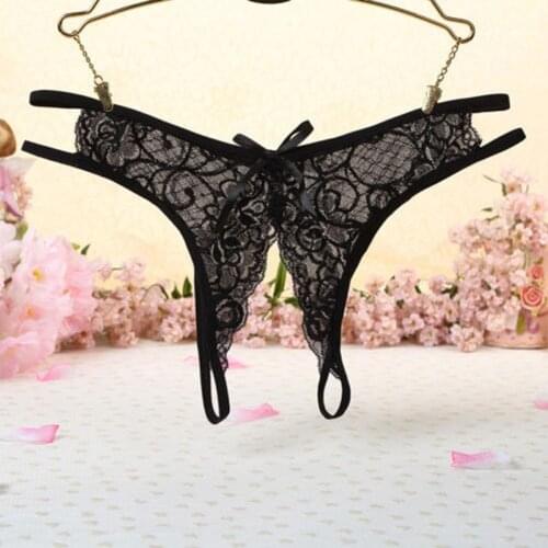 Lace Panties Crotchless Underwear Thongs Women G-string Sexy Floral Bow Briefs