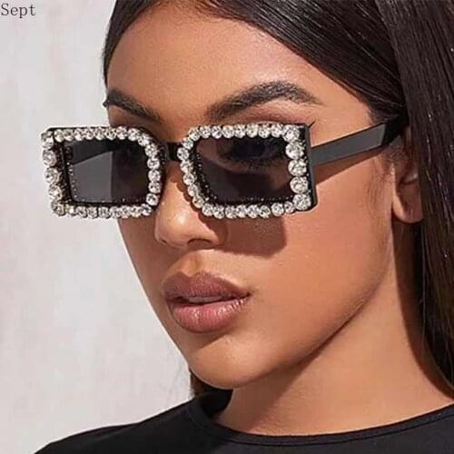 Square Diamond Sunglasses Female Crystal Eyewear Women Small Frame Fashion Rhinestone Sun Glasses UV400 Oculos