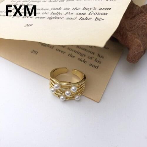 Fashion Big Geometric Pearl Paved Rings For Women 2021 New Jewelry Statement Open Ring Adjustable Bijoux