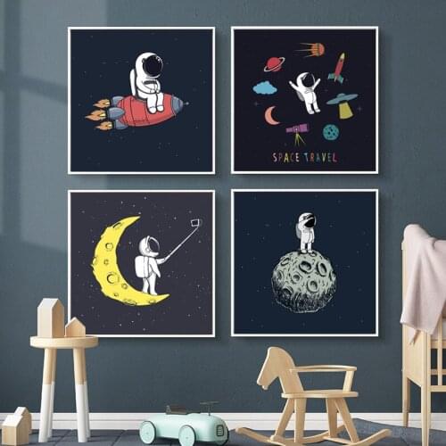 Cartoon Universe Astronaut Planet Home Decor Wall Art Canvas Painting Kids Favors Posters and Prints Art Decor for Living Room