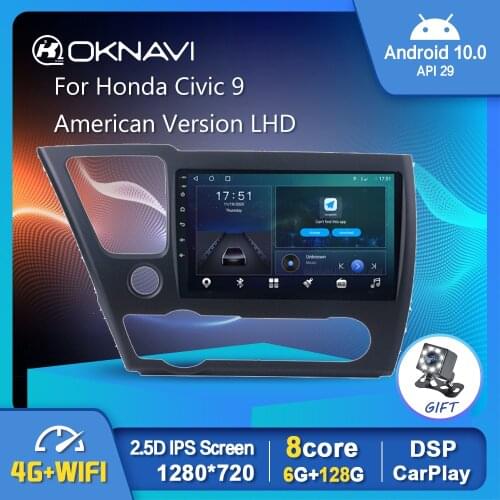 6G 128G Android 10 Multimedia GPS Car Radio Stereo For Honda Civic 9 American Version 2013-2016 Wireless Carplay Auto Video Play