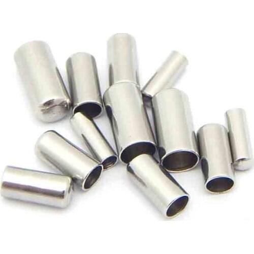 20pcs/lot Surgical Stainless Steel Plain Tune End Cap Tip without Loop for 2 3 4 5mm Round Leather Cord DIY Jewelry Making