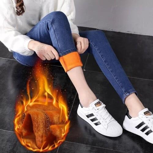 2020 Band New Winter Thick Fleece Jeans For Women Stretch Warm Skinny Denim Velvet Pencil Jeans Stretch Female Trousers