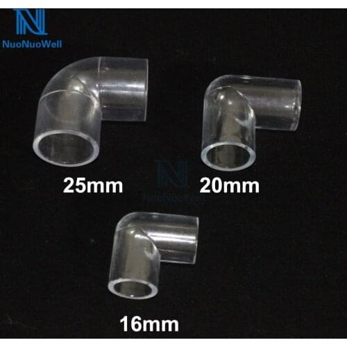 NuoNuoWell 50PCS-Pack 16mm 20mm 25mm Clear Acrylic Plastic Pipe Joints 90 Degree Elbow Connector Aquarium Irrigation DIY