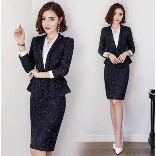 Autumn Winter Women Skirt And Suit Set,Long Sleeve Women Professional Wear,Office Lady Formal Skirt With Suit,Interviewer Party