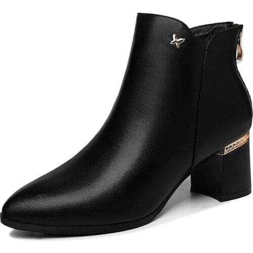 Pointed Thick Heel Short Boots Lace-Up Solid Color WomenS Boots Water Platform WomenS Shoes