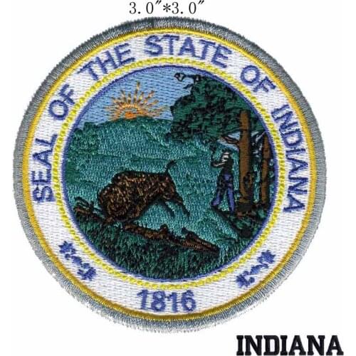 Indiana State Seal 3.0" wide Embroidery Patch for Custom Motorcycle Patches/Fabric Applique State Seal/mass effect