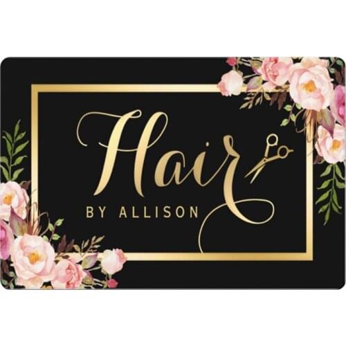 Personalised Gold Hair Stylist Scissors Welcome Door Mat Girly Floral Beauty Hair Salon Doormat for Hairdresser Rug Carpet Mat