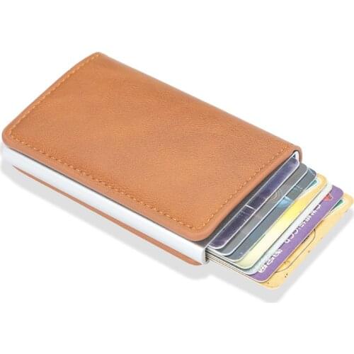Casual Man Card Holder Metal RFID Credit Card Holder Wallet Aluminium PU Leather Business Cardholder Case Black/Brown