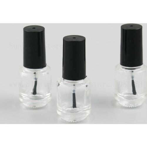 Empty Transparent Glass Nail PolishBottle With Black Lid 5ml Small Clear Cosmetic Containers With Brush Cap Wholesale 30pcs/lot