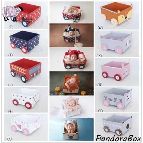 Newborn Photography Props Wooden Car Bed Infant Baby Boy Girl Photo Shoot Posing Wood Cartoon Bunny Fox Truck Basket foto Prop