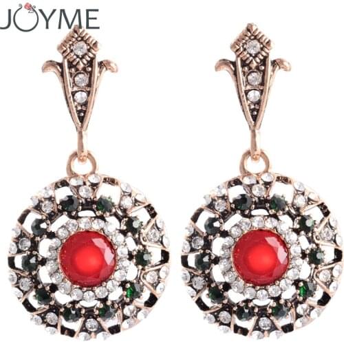 Luxury vintage crystal drop earrings ladies luxury red wedding party antique gold indian fashion jewelry