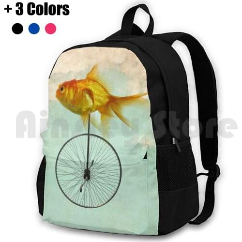 Unicycle Goldfish Outdoor Hiking Backpack Riding Climbing Sports Bag Uni Unicycle Bike Goldfish Disguised Shark Teal Orange