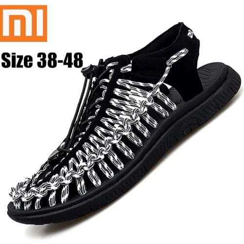 Xiaomi Mens Sandals Beach Breathable Sandals Handmade Weaving Design Casual Beach Shoes Lightweight Soft Bottom Outdoor Sandals