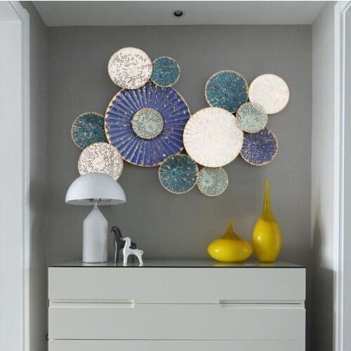 Modern Wrought Iron Sofa Background Wall Hanging Round Shape Mural Crafts Decoration Home Livingroom Wall Sticker Ornament Decor