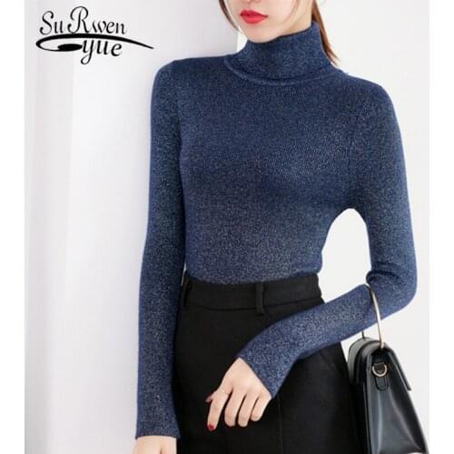 New 2021Korean version of Pure color long sleeve bottoming shirt girls turtle neck sweater High collar in autumn winter 7231 50