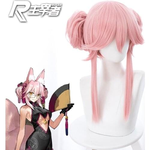 High Quality Wigs Prop!! Hot Game FGO Fate/Extra Tamamo No Mae Cosplay The Secretary Fox Su Daji Pink Hair Role Play Accessories