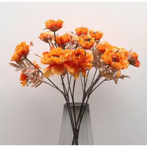 High-end peony rose branch with leaves silk artificial flowers for home wedding decor Xmas fall decorations flores