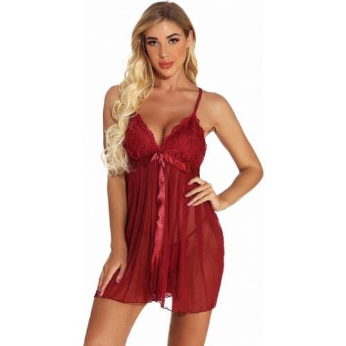 Fast Delivery Red Plus Size S-4XL Sexy Lingerie Mini Lace Top Babydoll Chemise Dress Nightie Sleepwear Sexy Costumes C7025