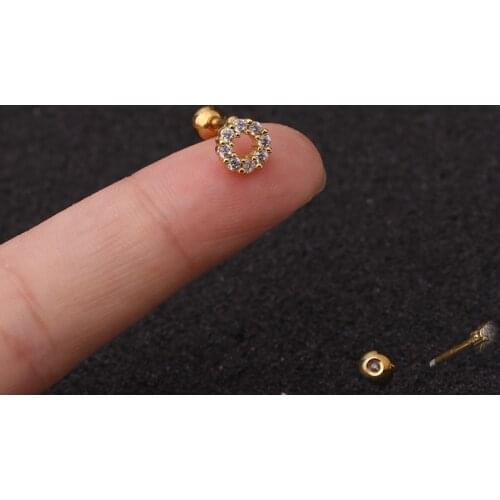 1 PCS Simple Micro Pave CZ Circle Ear Piercing Screw Stud Earring Gold Color Geomrtric Ear Cartilage Helix Clip Cuff Jewelry