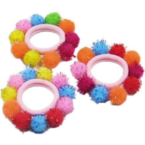 10PCS/LOT Candy Full Hair Balls Elastic Hair Bands For Girl Handmade Bow Headband Scrunchy Kids Hair Accessories For Women