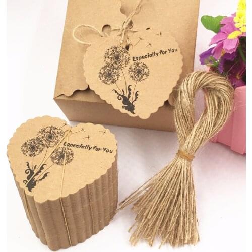 100pcs DIY Kraft Paper Tags Brown Heart Shape Label Luggage Wedding Note Blank price Hang tag Kraft Gift tags+100pcs strings
