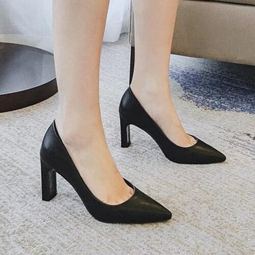 2020 Autumn Spring Women Dress Shoes Super High Heels Pumps Pointed Toe Boat Shoes Basic Pump Ladies Shoes Black Plus Size 8424N