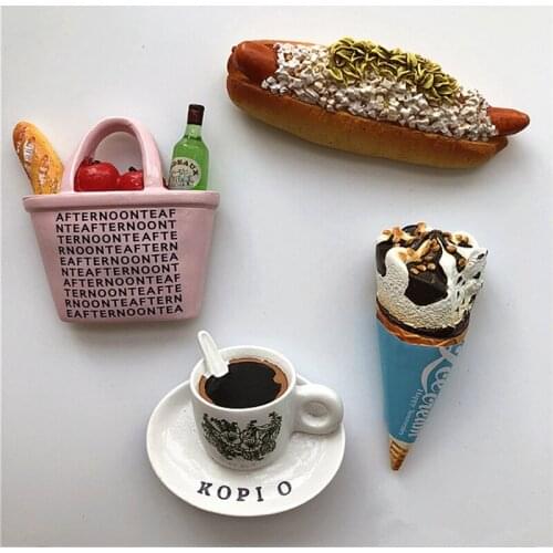 Handmade Painted Ice Cream Coffee Fruit Bag 3D Resin Fridge Magnets Tourism Souvenirs Refrigerator Magnetic Stickers Gift