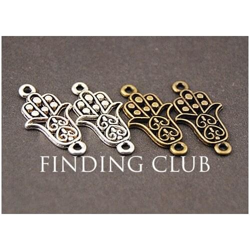 50 pcs wholesale Jewelry Making Charms 2 Colors Hamsa Hand DIY Charm Connector DIY Metal Bracelet Necklace Findings A791/A792