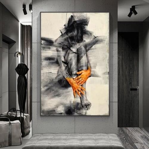 Abstract Nude Woman Art Figure Posters Canvas Painting Black and White Wall Art Picture for Living Room Home Decor (No Frame)