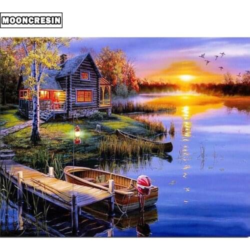 Full Square Drill 5D Diy Diamond Painting Lake House 3D Embroidery Diamond Art Cross Stitch Scenery Mosaic Painting Home Decor
