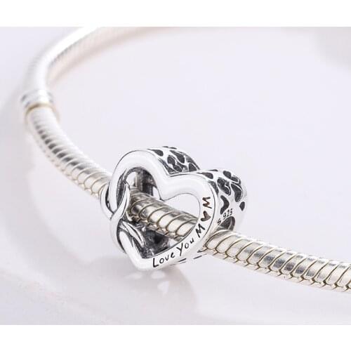 Fashion 925 Sterling Silver Love You Mom Cut-Out Heart Pendant Charm Bracelet DIY Jewelry Making For Original Pandora