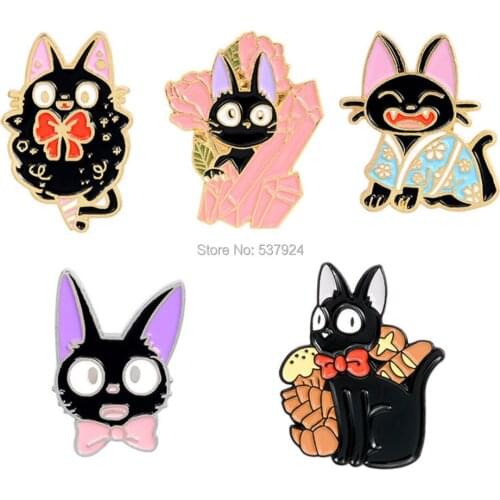 New 20Pcs Black JIJI Cat Kikis Delivery Service Alloy Brooch Lapel Pin Action Figure Toy