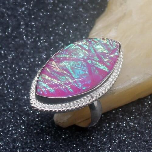 Elegant Unique Hot Marquise Dichroic Glass Silver Color Jewelry Band Ring For Women Size 7.5 HD648