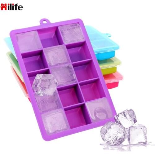 Square Shape Whisky Ice Tray With Lid Ice Cream Maker Silicone Ice Cube Mold Chocolate Mould DIY Ice Mold 15-Hole