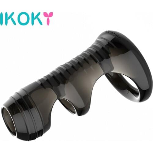 IKOKY Male Time Delay Ejaculation Penis Ring Sex Toys for Man Reusable condom Penis Sleeve Male masturbation TPE Cock Ring