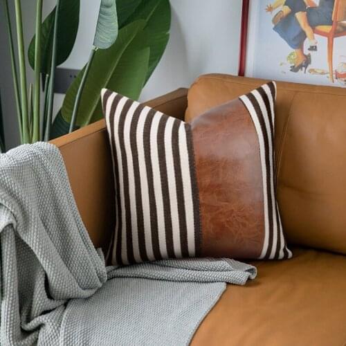 PU Leather Cushion Cover 45*45 Stitching Stripes Pillow Case Decorative Cushions Covers For Sofa Nordic Pillow Cover Home Decor